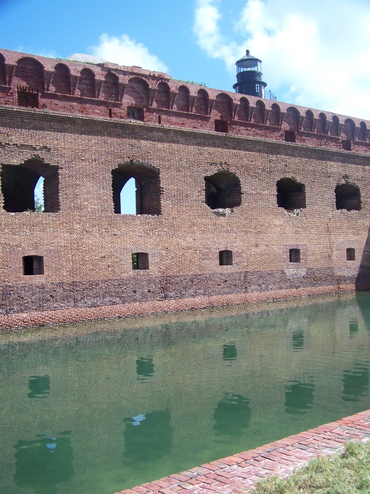 The National Park Service reported in 2010, that parts of the structure have already fallen into this moat which surrounds the fort.