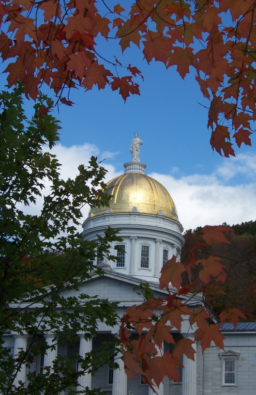 The golden dome of the Capitol was beautiful against the brilliant sky and fall leaves.